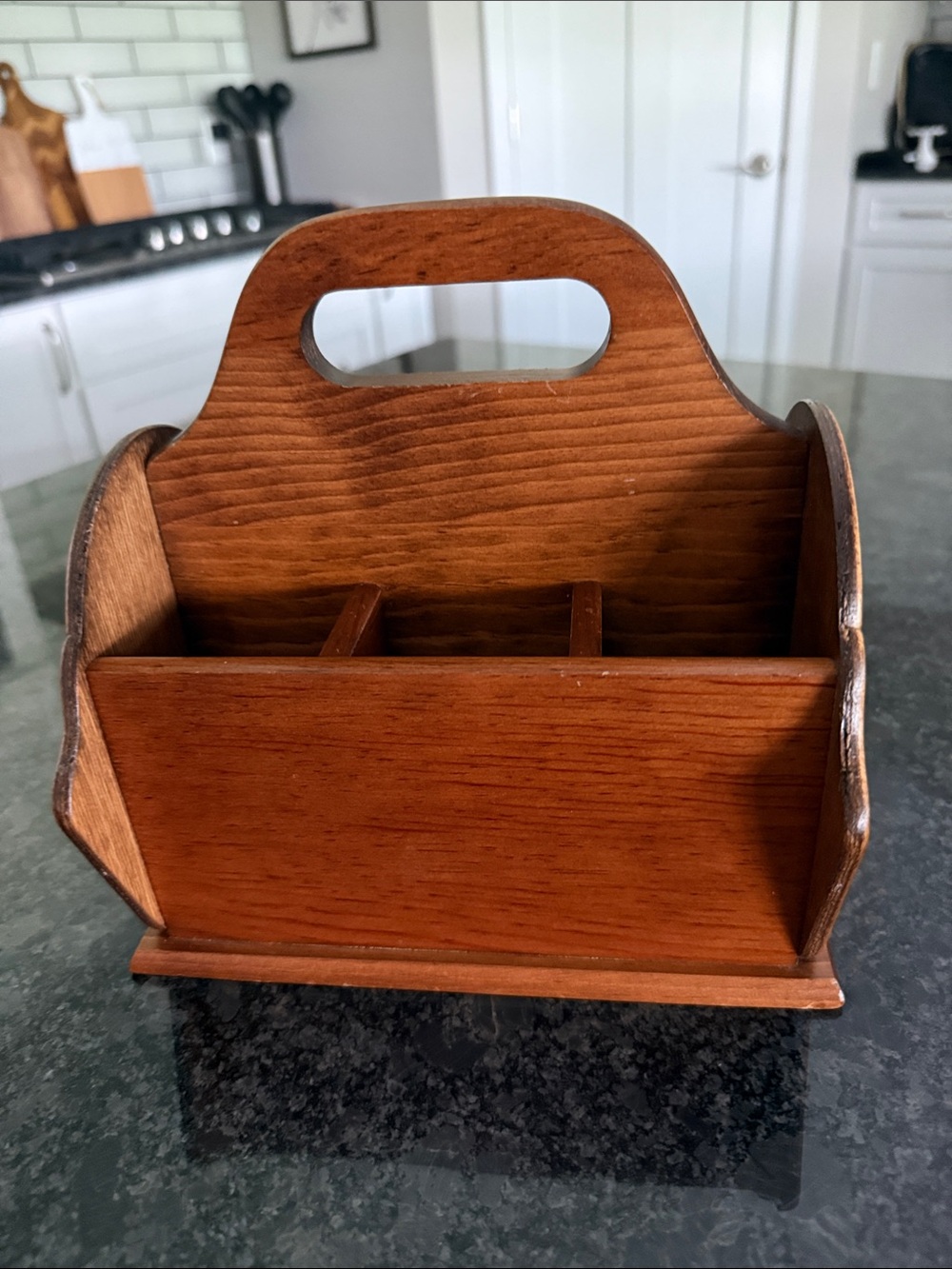 Vintage Solid Wood Divided Carry Caddy Organizer Napkins Mail Holder Farmhouse